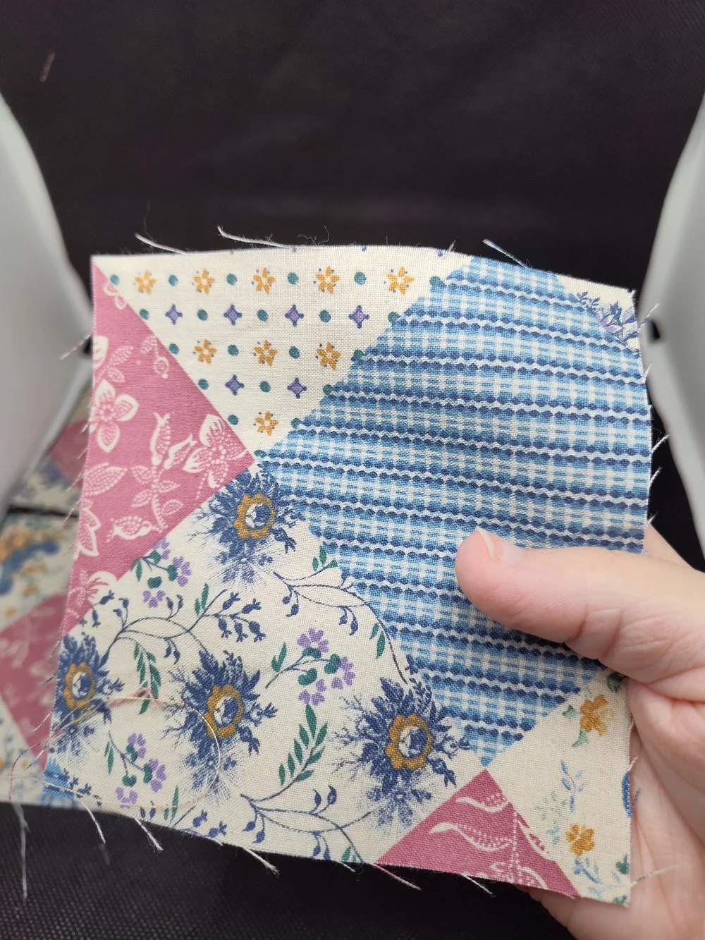 5 4.50 Inch Patchwork Cotton Quilt Squares - Blue, Pink, Cream